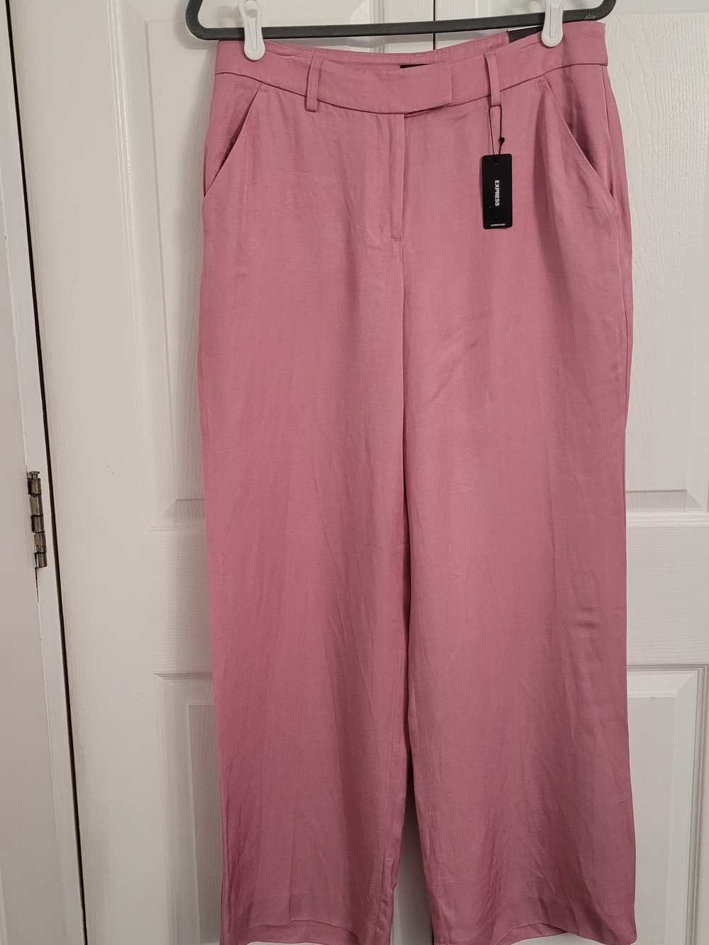Express Editor High Rise Wide Leg Trouser Pants Pink Women's 8R Linen Rayon
